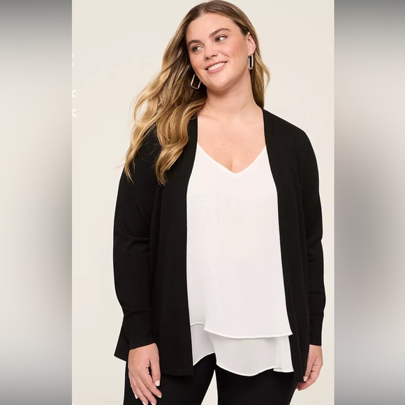 Lane Bryant Sweaters - LANE BRYANT Modern Long-Sleeve Open-Front Cardigan - Black 14/16